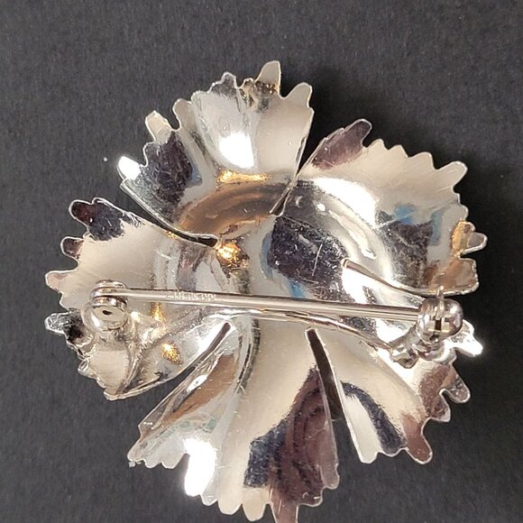 Vintage Silver Flower Brooch With Pearl & Blue Gemstones Retro Floral Pin Jewelr - Picture 3 of 4